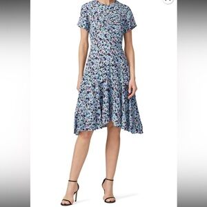 Jason Wu Floral Printed Ruched Pleated Mini Day Dress Blue 0 100% Silk
